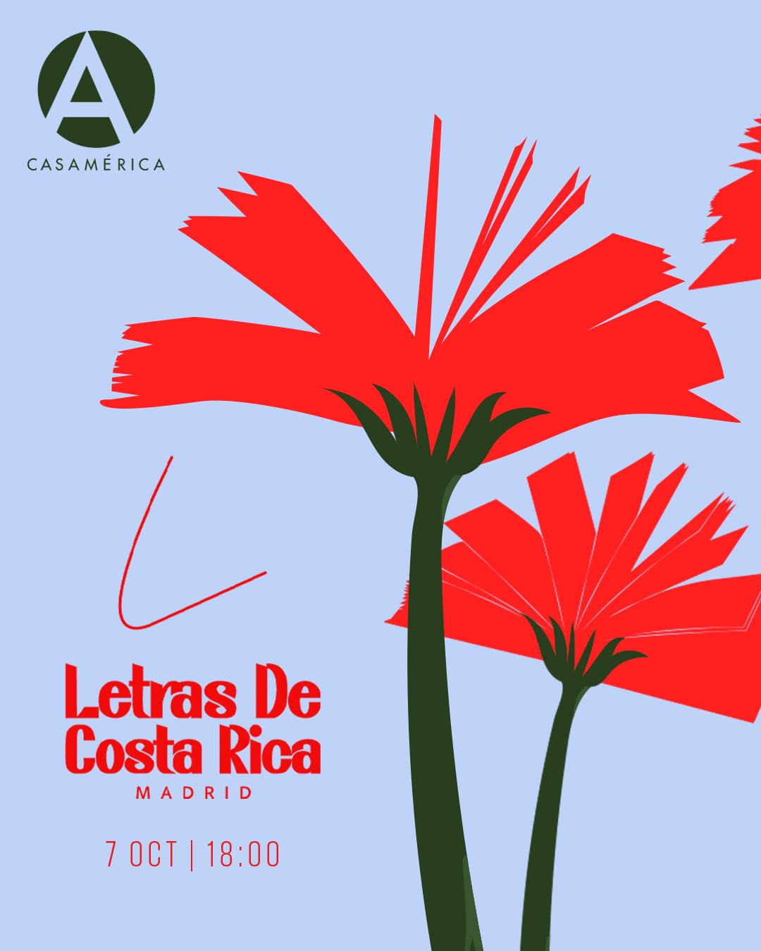 📚 𝐄𝐧𝐜𝐮𝐞𝐧𝐭𝐫𝐨 𝐥𝐢𝐭𝐞𝐫𝐚𝐫𝐢𝐨 ‘𝐋𝐞𝐭𝐫𝐚𝐬 𝐝𝐞 𝐂𝐨𝐬𝐭𝐚 𝐑𝐢𝐜𝐚’: 𝐪𝐮𝐢𝐧𝐭𝐚 𝐞𝐝𝐢𝐜𝐢𝐨́𝐧.

Su quinta edición reúne narrativa, poesía y dramaturgia para explorar la creación costarricense contemporánea, con dos paneles y una lectura de ‘Sobre el adiós’, de Silvia Campos.

👥 Bienvenida: Guisella Sánchez Castillo y José Chacón. Con Carlos Francisco Echeverria, Roberto Cambronero, Jürgen Ureña, Rod Saturnine, Silvia Campos, José Fernando Álvarez y Arnoldo Ramos.

🤝 Con la Embajada de Costa Rica en España (@embajadacostaricaesp).

📅 Miércoles 7 de octubre · 18:00.
📍 Sala Miguel de Cervantes.

🔗 Más información en nuestra web, enlace en la biografía.