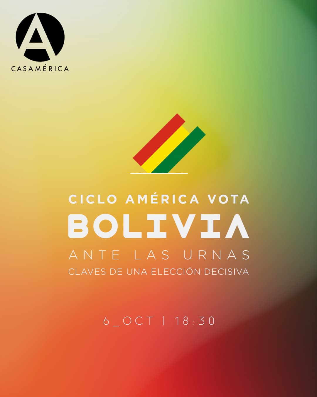🗳🇧🇴 𝑩𝒐𝒍𝒊𝒗𝒊𝒂 𝒂𝒏𝒕𝒆 𝒍𝒂𝒔 𝒖𝒓𝒏𝒂𝒔: 𝒄𝒍𝒂𝒗𝒆𝒔 𝒅𝒆 𝒖𝒏𝒂 𝒆𝒍𝒆𝒄𝒄𝒊ó𝒏 𝒅𝒆𝒄𝒊𝒔𝒊𝒗𝒂.
En el marco del ciclo América vota, abrimos un espacio de análisis sobre las próximas elecciones generales en Bolivia, un proceso que marcará el rumbo político del país.

👥 Con Salvador Romero Ballivián y Esther del Campo. Modera: Laura Vilamor.

📅 Lunes 6 de octubre.
⌚ 18:00.
📍 Sala Cervantes, Casa de América.
🎟 Entrada libre hasta completar aforo.

🔗 Más información en nuestra web, enlace en la biografía.
