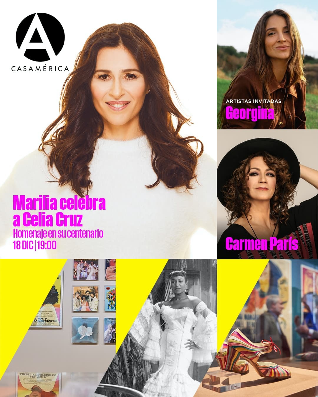 🎵 𝐆𝐞𝐨𝐫𝐠𝐢𝐧𝐚 𝐲 𝐂𝐚𝐫𝐦𝐞𝐧 𝐏𝐚𝐫𝐢́𝐬 participarán junto a 𝐌𝐚𝐫𝐢𝐥𝐢𝐚  en el concierto en homenaje a 𝐂𝐞𝐥𝐢𝐚 𝐂𝐫𝐮𝐳 en el centenario de su nacimiento (1925-2003) este jueves 18 de diciembre a las 19:00.  Escucharemos algunas de las canciones más populares de la Reina del Son.

Estarán acompañadas por una banda de músicos cubanos: Gito Maletá (@gitomaleta) a la dirección musical, teclado y coros; Mabel Ferval (@mabelferval) a la flauta, saxofón, teclado y coros; e Hidelvis Cabrera a la percusión y coros.

📅 Jueves 18 de diciembre de 2025. 
⌚️ 19:00. 
📍 Anfiteatro Gabriela Mistral | acceso por C/ Marqués del Duero, 2. 
🎟️ Entrada libre hasta completar aforo. 
@mariliamusica @georginamusica @soycarmenparis
#CeliaCruz #Marilia #Música #Iberoamérica