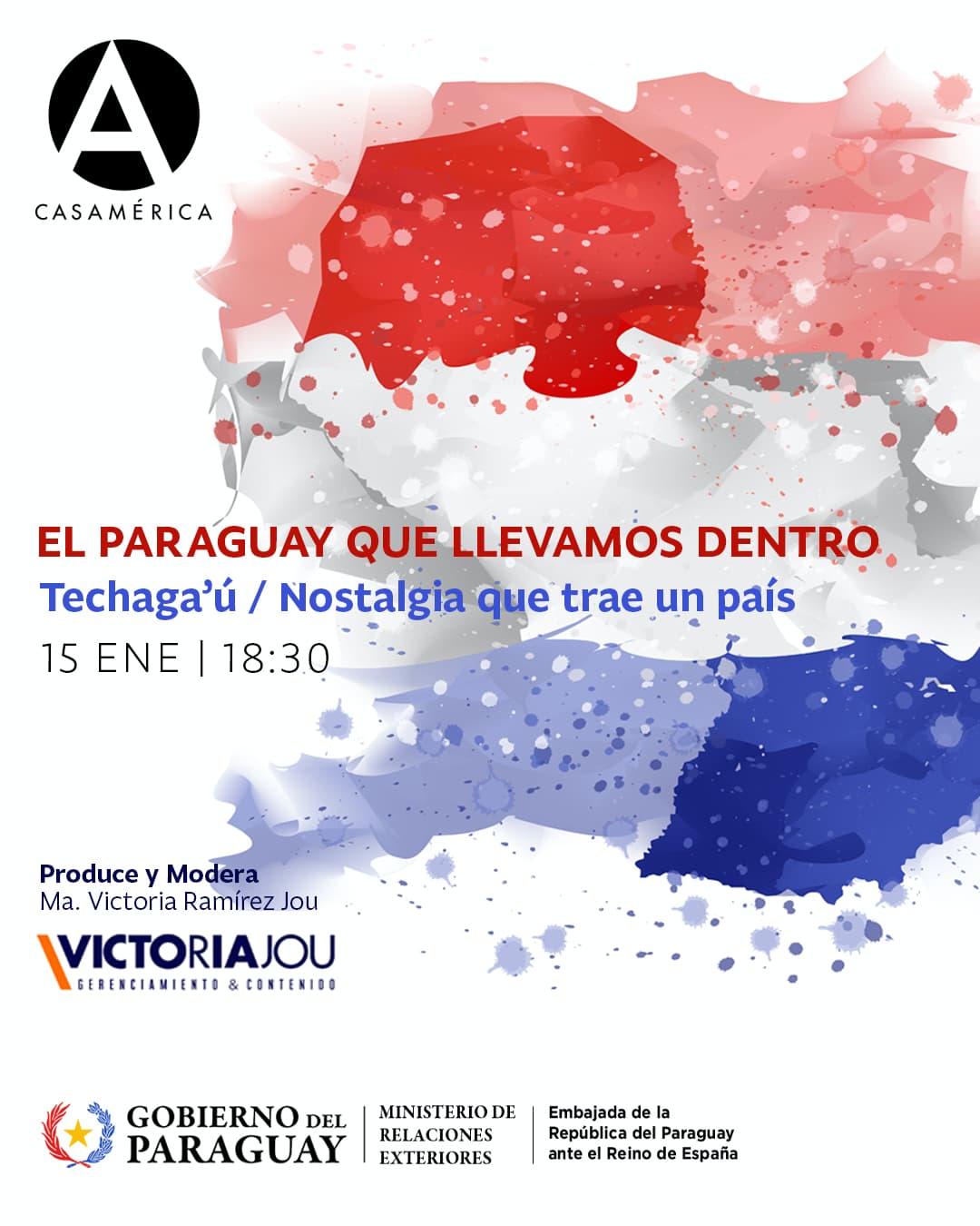Encuentro ‘𝐄𝐥 𝐏𝐚𝐫𝐚𝐠𝐮𝐚𝐲 𝐪𝐮𝐞 𝐥𝐥𝐞𝐯𝐚𝐦𝐨𝐬 𝐝𝐞𝐧𝐭𝐫𝐨’, como parte del ciclo ‘Techaga’u / Nostalgia que trae un país’, que organizan Casa de América y la Embajada del Paraguay en España (@embaparespana).

Este ciclo busca visibilizar al Paraguay y a su comunidad en España y reconocer voces, memorias y experiencias de paraguayos que viven en este país. En cada encuentro se vuelve a una pregunta sencilla y esencial: "¿qué es Paraguay? En el centro de esta búsqueda está el techaga’u, una nostalgia que en guaraní se vive desde el amor. 

👥 Con Andrea Oleñik, Pablo Bogado (@pablobogado_hairstudio ), Amapola Samaniego, Diego Vera (@diegoveramj , Eloísa Vaello (@kaktusita) y Victoria Ramírez Jou (@vickyjou)

Más información en el enlace de la bio.