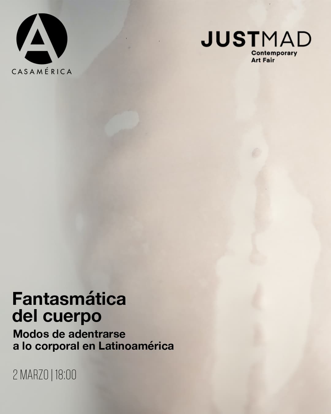 🎨 '𝐅𝐚𝐧𝐭𝐚𝐬𝐦𝐚́𝐭𝐢𝐜𝐚 𝐝𝐞𝐥 𝐜𝐮𝐞𝐫𝐩𝐨. 𝐌𝐨𝐝𝐨𝐬 𝐝𝐞 𝐚𝐝𝐞𝐧𝐭𝐫𝐚𝐫𝐬𝐞 𝐚 𝐥𝐨 𝐜𝐨𝐫𝐩𝐨𝐫𝐚𝐥 𝐞𝐧 𝐋𝐚𝐭𝐢𝐧𝐨𝐚𝐦𝐞́𝐫𝐢𝐜𝐚'.

En el marco de la sección JUST Latam de @justmadartfair, organizamos esta charla sobre la relación entre corporalidad, identidad y archivo. Un espacio para pensar el cuerpo como territorio vivo donde se inscriben memorias de migración, disidencia y resistencia.

A través de las prácticas de artistas de Ecuador, Venezuela, Chile y Argentina, exploraremos cómo el arte contemporáneo no solo representa la exclusión o el desarraigo, sino que los transforma en herramientas críticas para entender nuestro presente.

👥 Con Pedro Gavilanes (TM Galería), Gerardo Rosales (Carmen Araujo), Francisca Garriga (Julia Baitalá), Verónica Santalla (Archivo Pablo Edelstein) y Jordi Pallarès.
🤝 Con JUSTMAD.

📅 Lunes 2 de marzo.
⌚ 18:00.
📍 Sala Simón Bolívar.
🎟️ Entrada libre hasta completar aforo.

🔗 Más información en nuestra web, enlace en la biografía.

#ArteContemporáneo #JUSTLatam #JUSTMAD #Cuerpo #Identidad #Latinoamérica #CasaDeAmérica