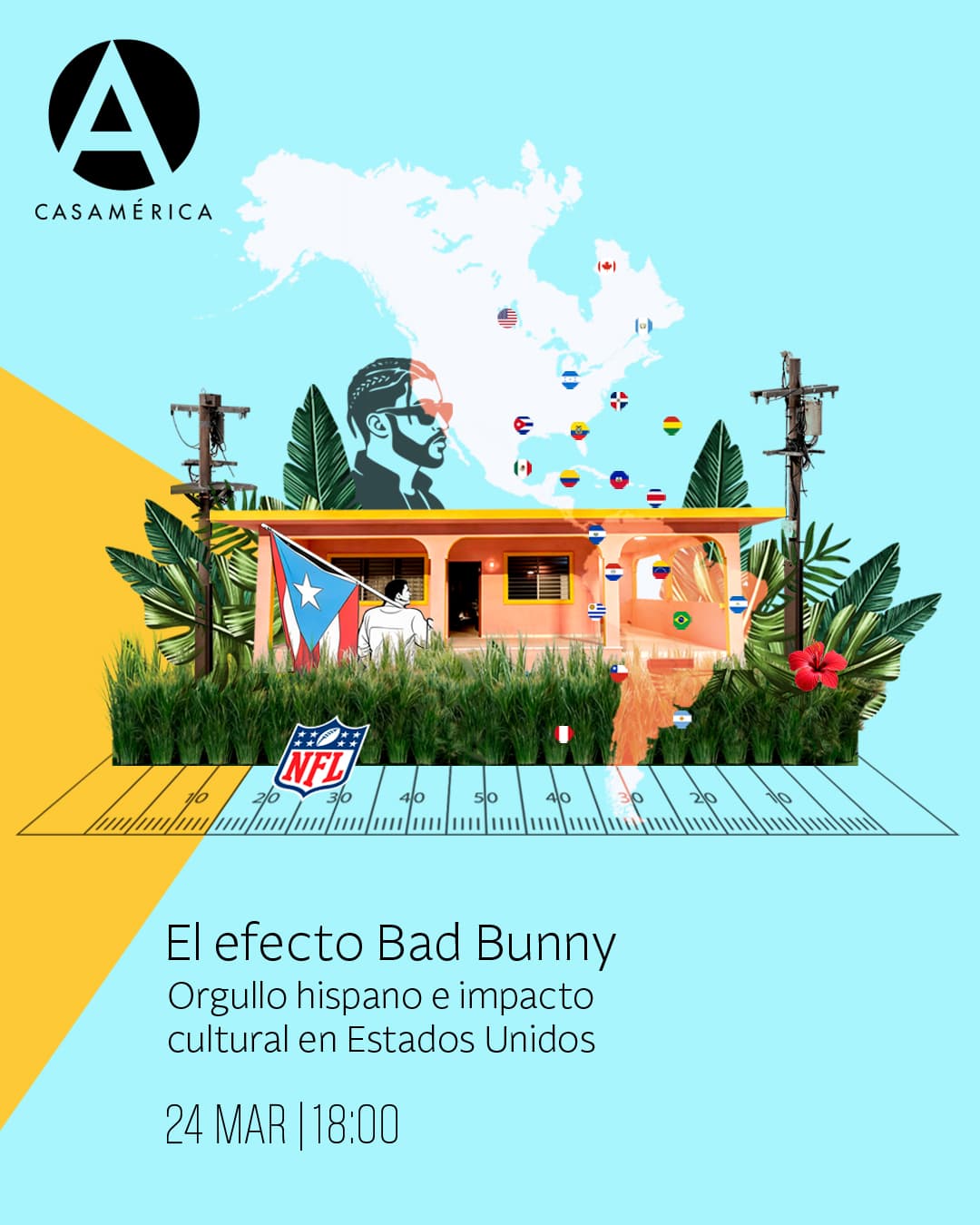 🐰 '𝐄𝐥 𝐞𝐟𝐞𝐜𝐭𝐨 𝐁𝐚𝐝 𝐁𝐮𝐧𝐧𝐲: 𝐨𝐫𝐠𝐮𝐥𝐥𝐨 𝐡𝐢𝐬𝐩𝐚𝐧𝐨 𝐞 𝐢𝐦𝐩𝐚𝐜𝐭𝐨 𝐜𝐮𝐥𝐭𝐮𝐫𝐚𝐥 𝐞𝐧 𝐄𝐬𝐭𝐚𝐝𝐨𝐬 𝐔𝐧𝐢𝐝𝐨𝐬'.

¿Es posible desplazar el centro simbólico de EE. UU. sin cambiar de idioma? El pasado 8 de febrero, el espectáculo de la Super Bowl —el mayor escaparate del soft power estadounidense— dejó de ser un evento exclusivamente anglófono para convertirse en una reivindicación del español en horario de máxima audiencia.

Analizamos el impacto de este hito: una actuación que no solo visibilizó la música latina, sino que activó un debate nacional sobre la identidad, la normalización del español y la realidad de la comunidad hispana ante las políticas migratorias.

Ejes del debate:
🔹 Dimensión Cultural: El papel de la diáspora y la cultura puertorriqueña como motor de cambio.
🔹 Dimensión Política: Las reacciones, boicots y la lectura de una América bilingüe pero polarizada.
🔹 Dimensión Musical: Cómo la industria y las plataformas han convertido lo local en un fenómeno global imparable.

Un encuentro para descifrar si estamos ante un cambio de paradigma sociológico donde el artista ya no "traduce" su éxito, sino que obliga al mundo a sintonizar en su propia lengua.

👥 Con @moisesmorera, @crisregatero, Lourdes Moreno Cazalla (lmcazalla), Nicholas Casey (@nickcaseyland) y Anna Bosch (@laboschb).

📅 Martes 24 de marzo.
⌚ 18:00.
📍 Salón Embajadores.
🎟️ Entrada libre hasta completar aforo.

🔗 Toda la información y contexto del debate en el enlace de nuestra biografía.

#BadBunny #SuperBowl #CulturaHispana #EEUU #MúsicaLatina